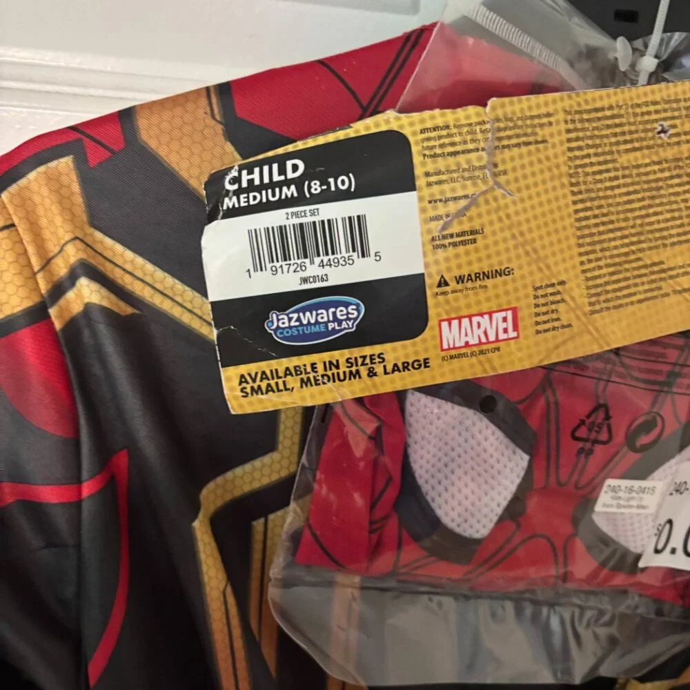 Marvel Spider-Man No Way Home Light-Up‎ Costume Red/Gold – Child Medium (8–10)
